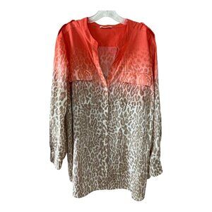 Calvin Klein Women’s Blouse – Ombre Coral Beige Animal Print – Size L – Flaw